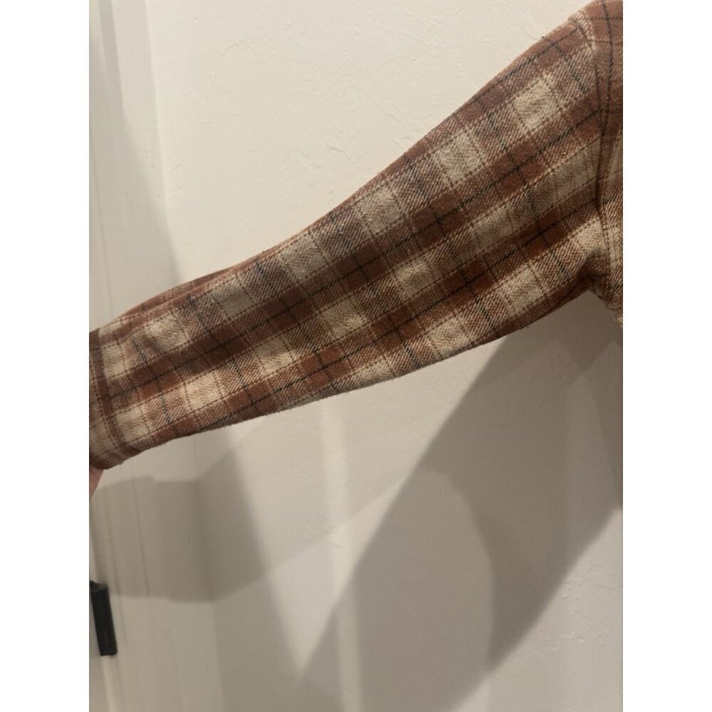 Böhme oversized brown and beige plaid flannel shacket Size Small Brown & White - Picture 7 of 16